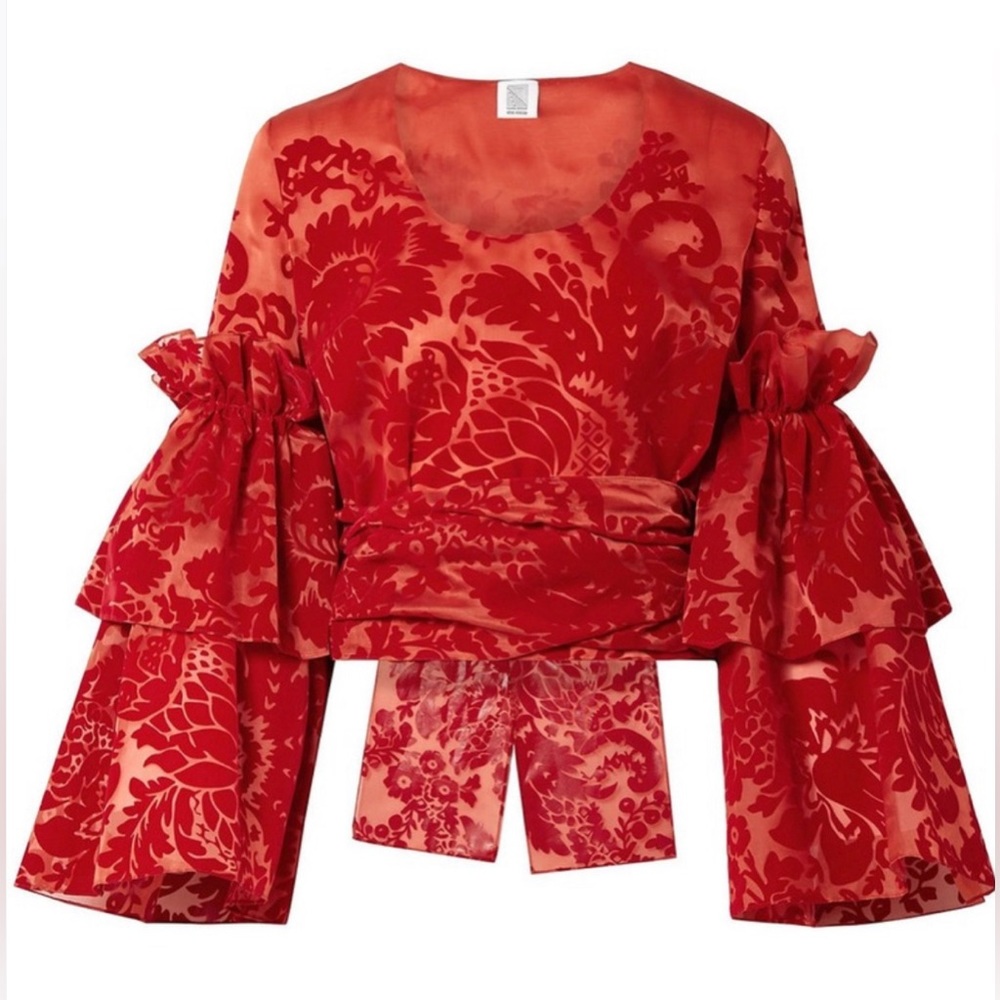 NWT Rosie Assoulin Silk Printed Blouse, Size 6